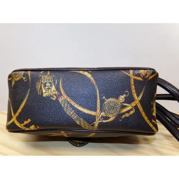 Vintage Mark Cross Equestrian Crossbody‎ Purse Black w/ Equestrian Print Small